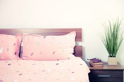 Bright, cute and cozy home bedroom interior design - close up photo
