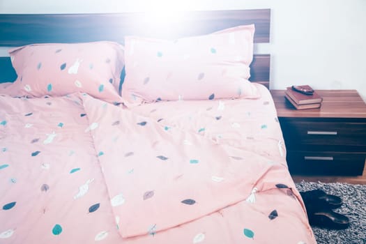 Bright, cute and cozy home bedroom interior design - close up photo