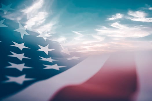 Celebrating Independence Day. United States of America USA flag over sunset sky, background for 4th of July
