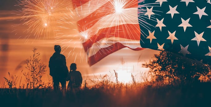 Happy family, mother and daughter celebrating the 4th of July.