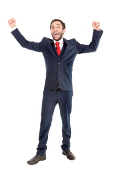 Happy and successful businessman isolated in white