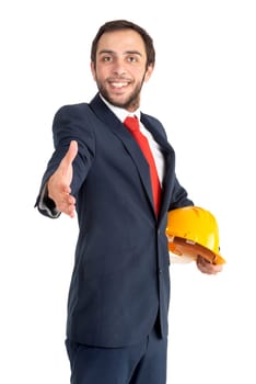 Engineer with helmet isolated in a white background