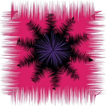 Illustration of an abstract snowflake in pink, black and purple