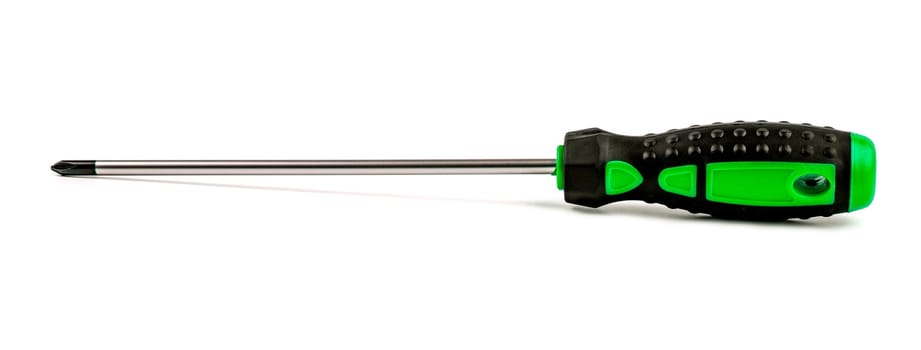 The new green Screwdriver isolated on white background.