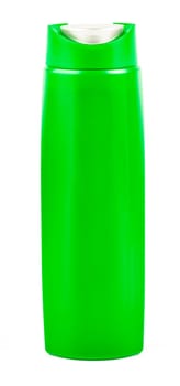 The green Shampoo and gel bottle isolated over the white background