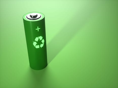 3D illustration, concept image of battery recycling, renewable energy.