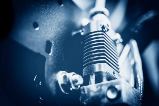 Modern 3D Printer Close-up Macro. Creative Abstract New Technologies Concept.