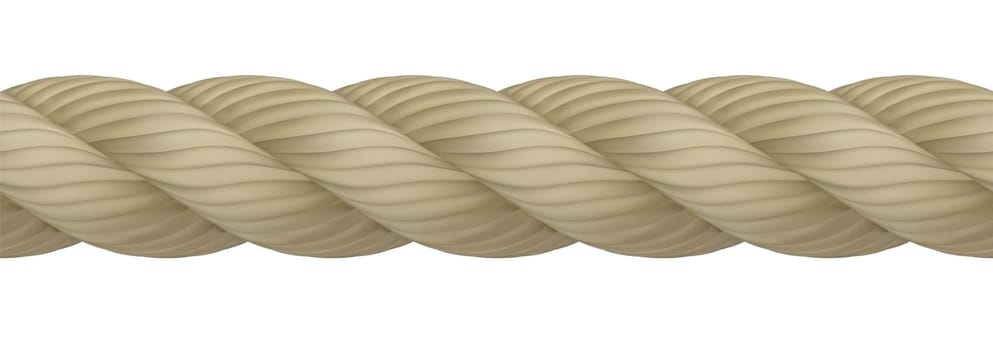 Seamless realistic hemp rope with high detail. Can be endlessly multiplied. Vector illustration isolated on white background
