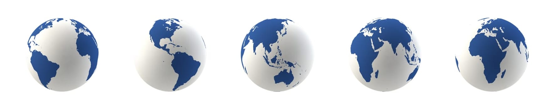 Set of transparent earth globes in different views