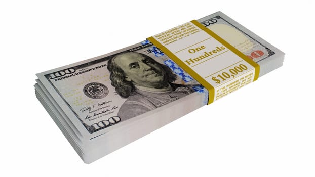 Pile of american dollars, isolated on white background, 3D illustration
