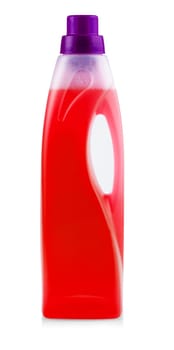 Plastic canister with liquid on white background