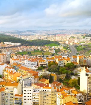 Aerial view of Lisbon from viewpoint. Lisbon, Portugal