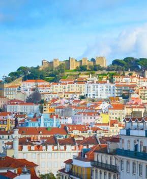 Lisbon Old Town, Castle on a top of a hill. Lisbon, Portugal