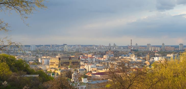 Panoramic view of Podol district - Old Town of Kiev, Ukraine