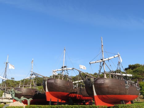 beautiful old galleons wooden sailboats port pirates