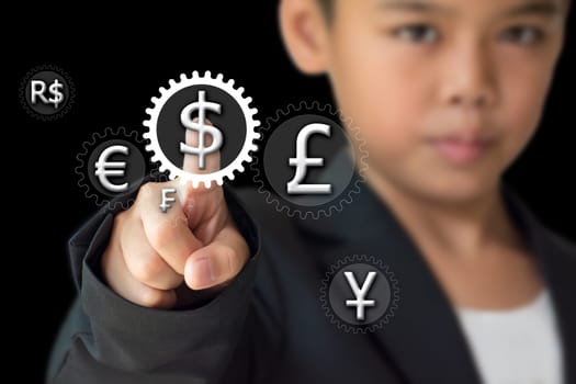 Many currencies linked Technology Business Internet Concept.