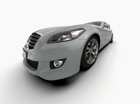 Generic and Brandless Car Isolated on White 3d Illustration, Contemporary Sedan Studio, Dealership Automobile Industry, Auto Transport, Infographics Automotive Background, City Vehicle Template