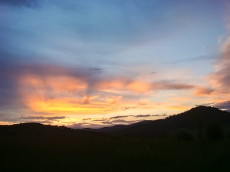 A beautiful sunset in the small bor tract. Khakassia, russia. Small Bor tract, Hakkasia. Forests and meadows Khakassia