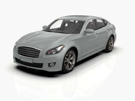Generic and Brandless Car Isolated on White 3d Illustration, Contemporary Sedan Studio, Dealership Automobile Industry, Auto Transport, Infographics Automotive Background, City Vehicle Template