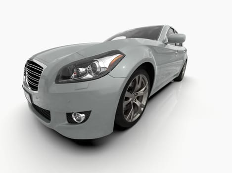 Generic and Brandless Car Isolated on White 3d Illustration, Contemporary Sedan Studio, Dealership Automobile Industry, Auto Transport, Infographics Automotive Background, City Vehicle Template