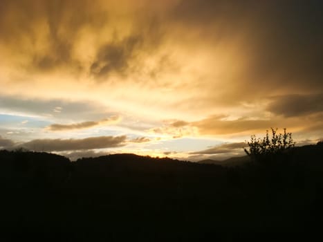 A beautiful sunset in the small bor tract. Khakassia, russia. Small Bor tract, Hakkasia. Forests and meadows Khakassia