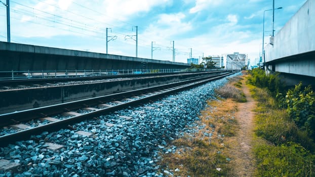 industrial concept background. Railroad travel, railway tourism. Blurred railway. Transportation
