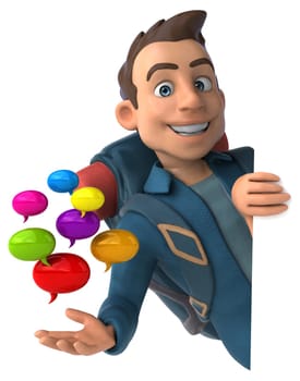 Fun illustration of a 3D cartoon backpacker