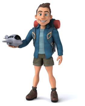 Fun illustration of a 3D cartoon backpacker