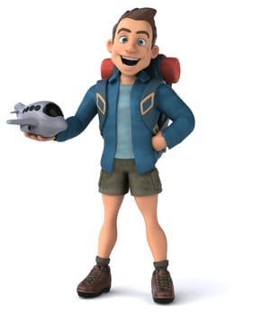 Fun illustration of a 3D cartoon backpacker