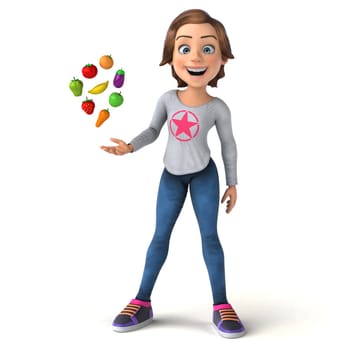 Fun 3D illustration of a cartoon teenage girl