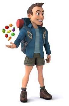 Fun illustration of a 3D cartoon backpacker