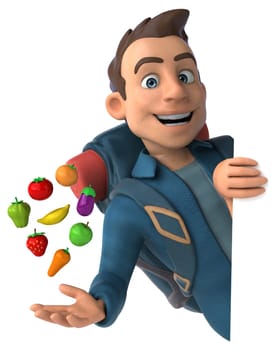 Fun illustration of a 3D cartoon backpacker