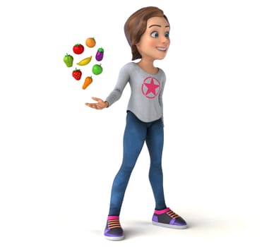 Fun 3D illustration of a cartoon teenage girl