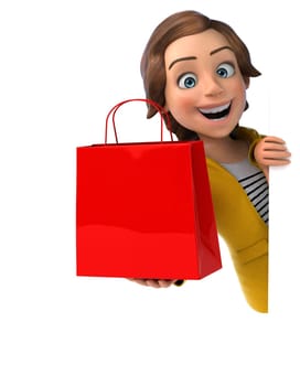 Fun 3D illustration of a cartoon teenage girl