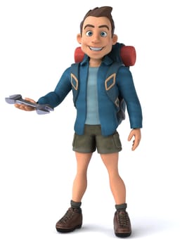 Fun illustration of a 3D cartoon backpacker