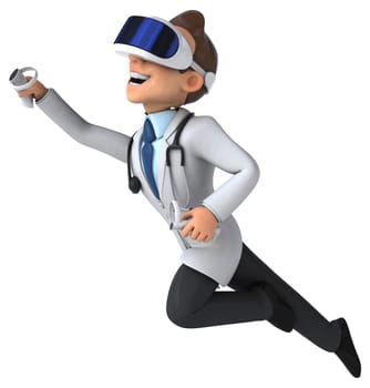 Fun 3D Illustration of a doctor with a VR Helmet