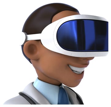 Fun 3D Illustration of a doctor with a VR Helmet