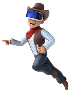 Fun 3D Illustration of a cowboy with a VR Helmet