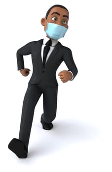 Fun 3D illustration of a black business man with a mask
