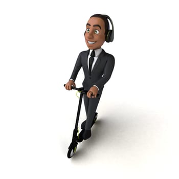 Fun 3D illustration of a fun business man on an electric scooter