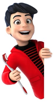 Fun 3D cartoon teenage boy with a toothbrush