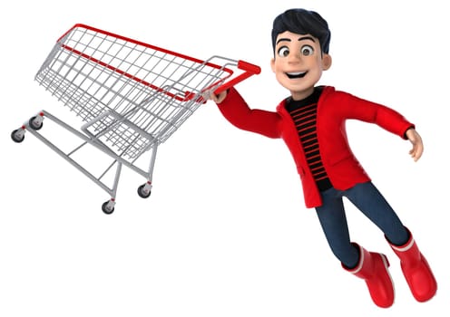 Fun 3D cartoon teenage boy shopping