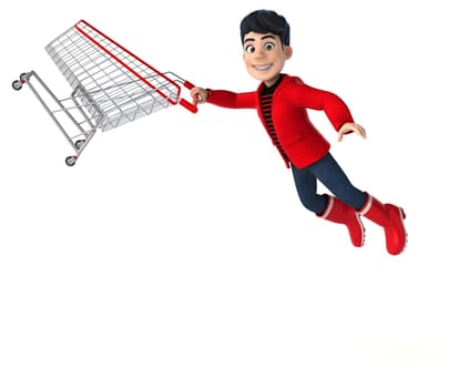 Fun 3D cartoon teenage boy shopping