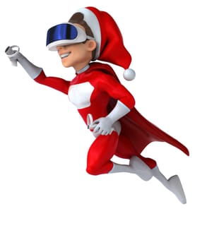Fun 3D Illustration of a super Santa Claus with a VR Helmet