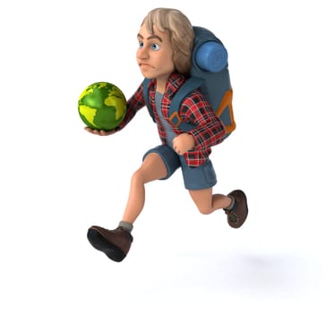 Fun backpacker cartoon guy