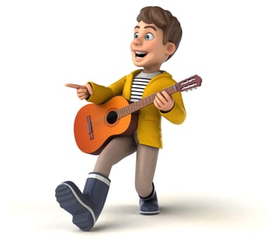 Fun 3D Illustration of a cartoon kid with rain gear