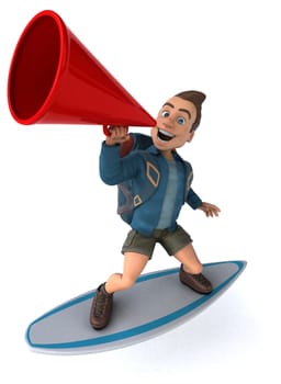 Fun illustration of a 3D cartoon backpacker
