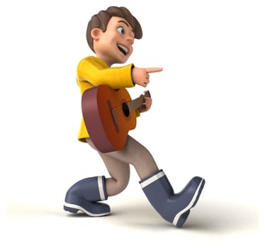 Fun 3D Illustration of a cartoon kid with rain gear