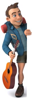 Fun illustration of a 3D cartoon backpacker