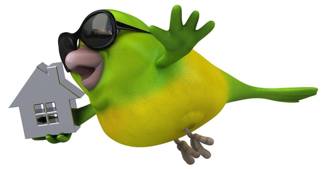 Fun green bird - 3D Illustration